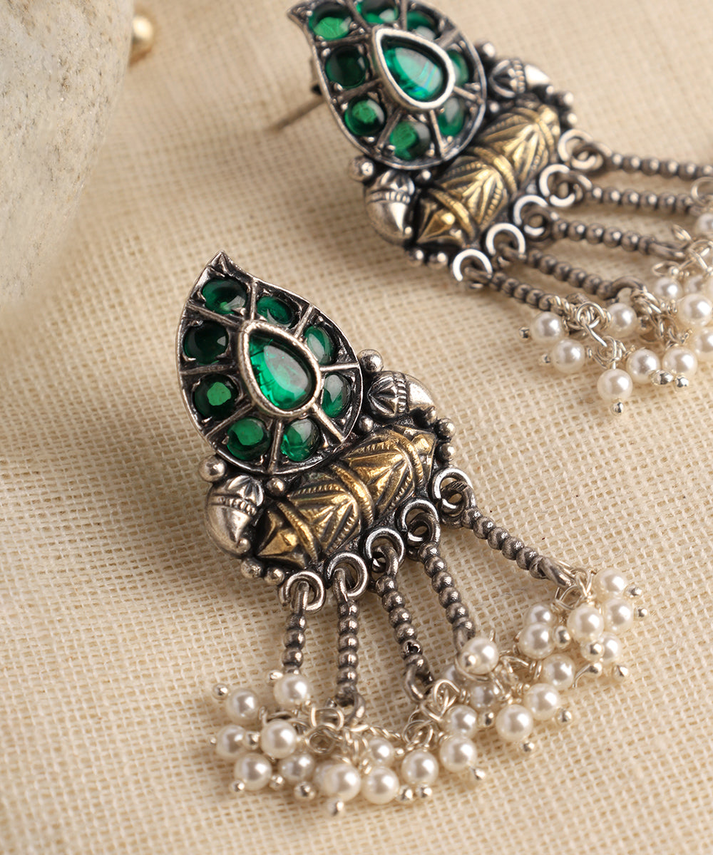 Vama_Handcrafted_Oxidised_Pure_Silver_Earrings_With_Kempstones_And_Pearls_WeaverStory_02