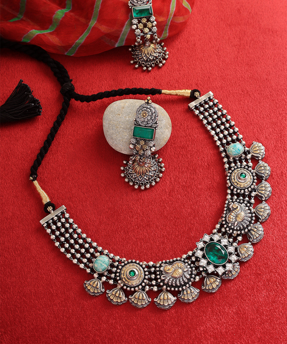 Navita_Handcrafted_Oxidised_Pure_Silver_Necklace_Sets_With_Kempstones_And_Jade_WeaverStory_01