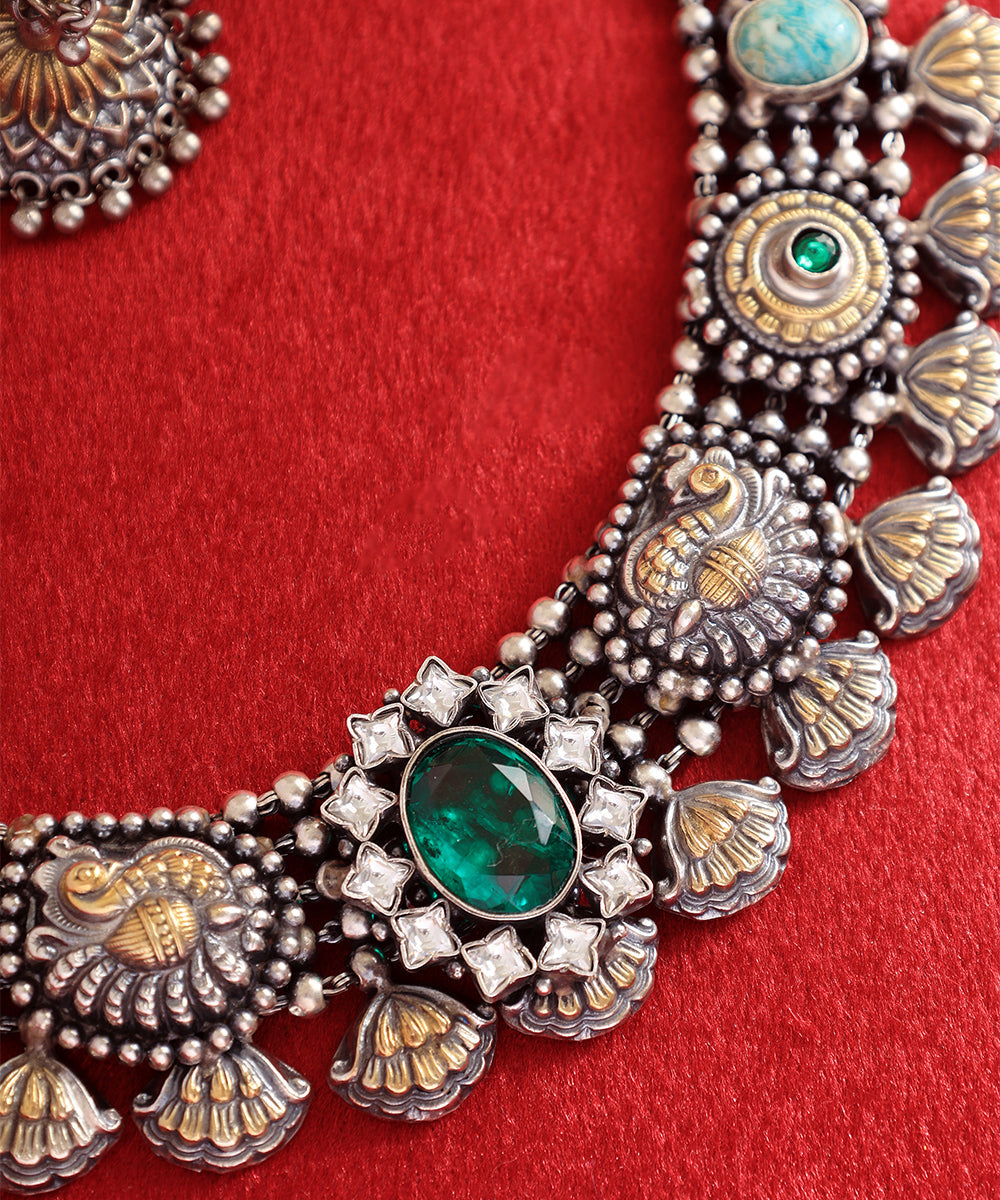 Navita_Handcrafted_Oxidised_Pure_Silver_Necklace_Sets_With_Kempstones_And_Jade_WeaverStory_02