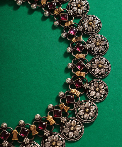 Paramita_Handcrafted_Oxidised_Pure_Silver_Kempstones_Necklace_Sets_WeaverStory_04