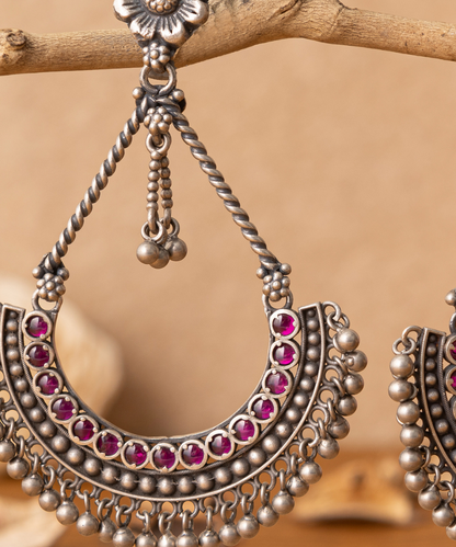 Iqra_Handcrafted_Pure_Silver_Earrings_With_Pink_Stones_WeaverStory_02