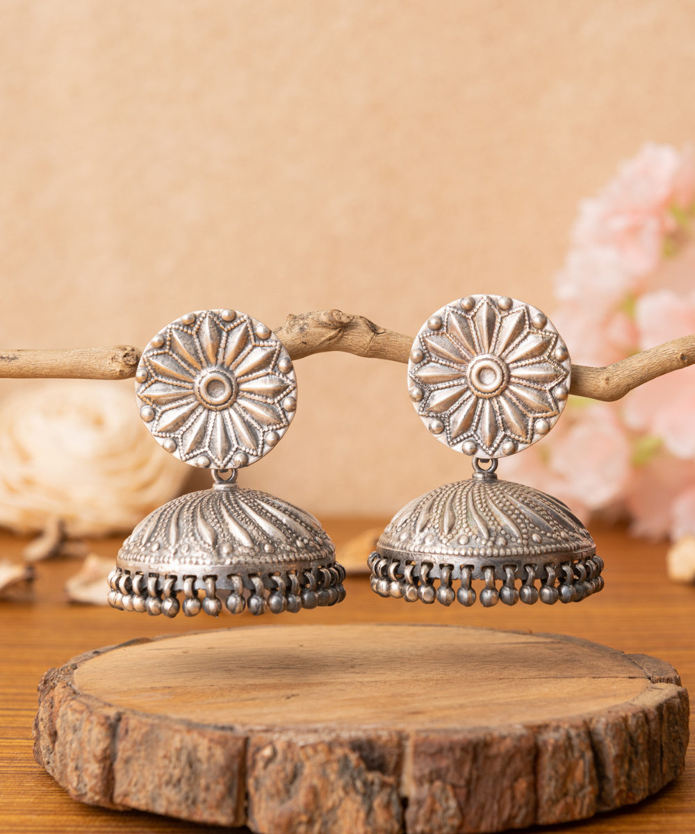 Shabana_Handcrafted_Oxidised_Pure_Silver_Jhumka_Earrings_WeaverStory_01