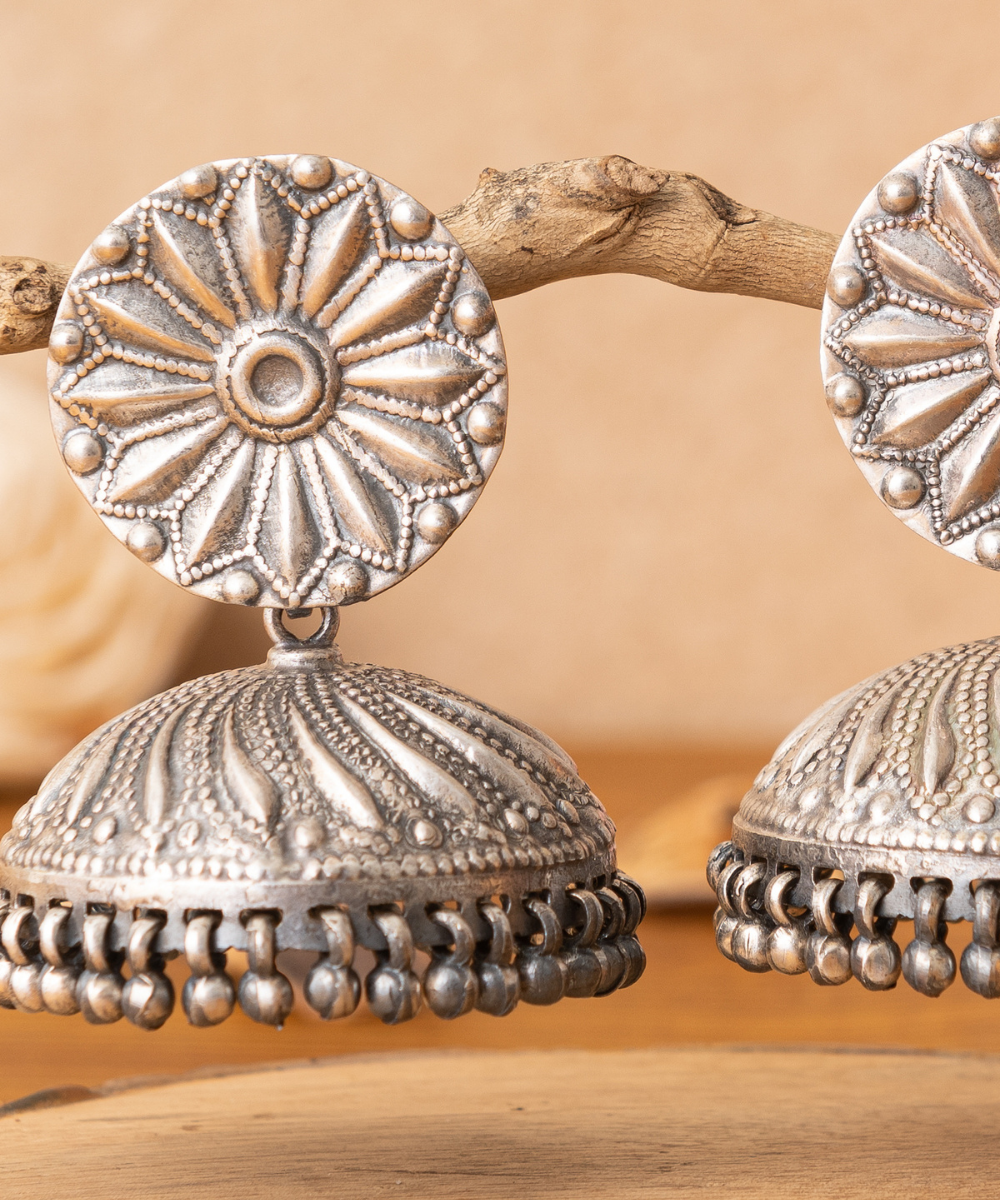 Shabana_Handcrafted_Oxidised_Pure_Silver_Jhumka_Earrings_WeaverStory_02