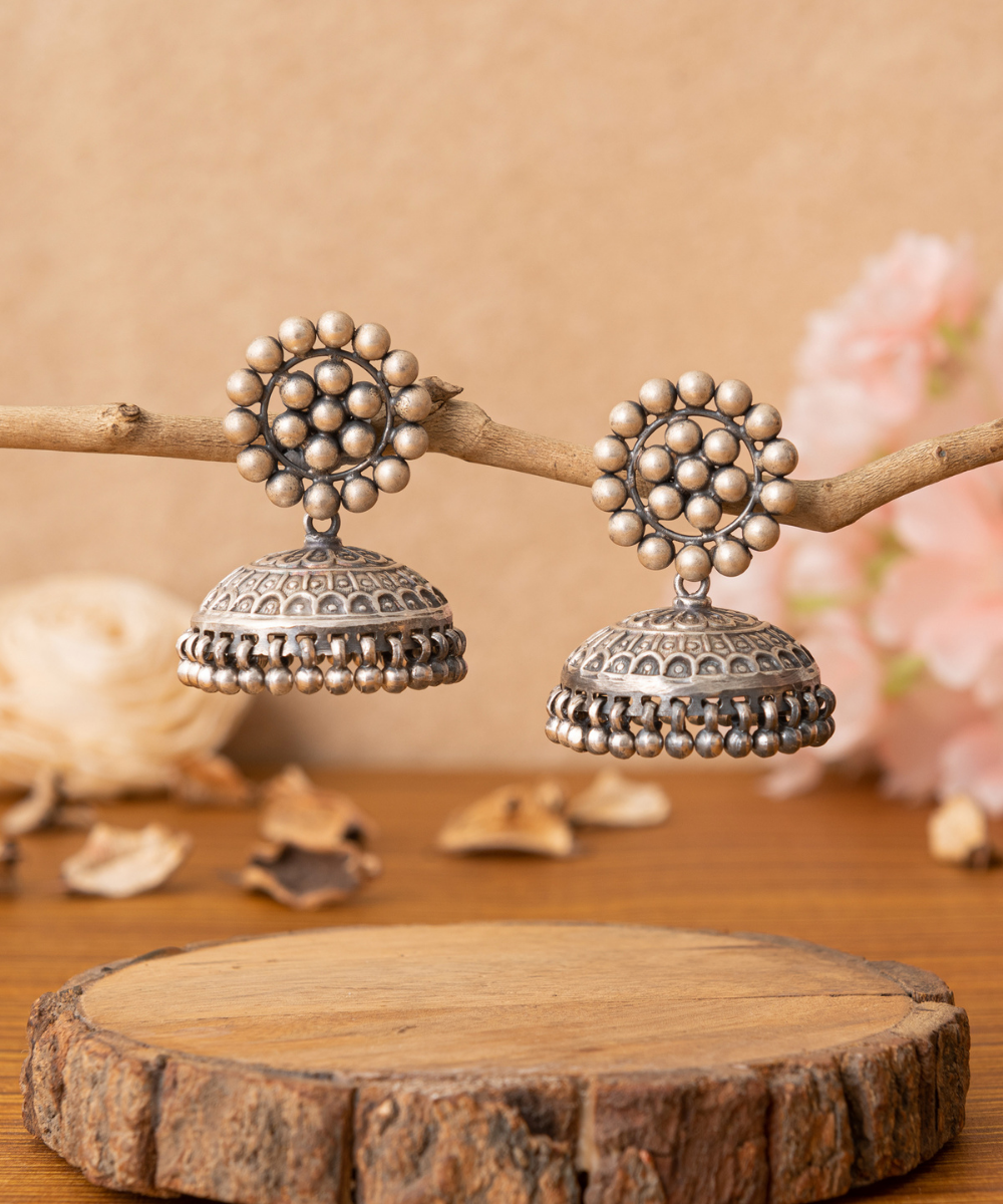 Sitara_Handcrafted_Oxidised_Pure_Silver_Jhumka_Earrings_WeaverStory_01