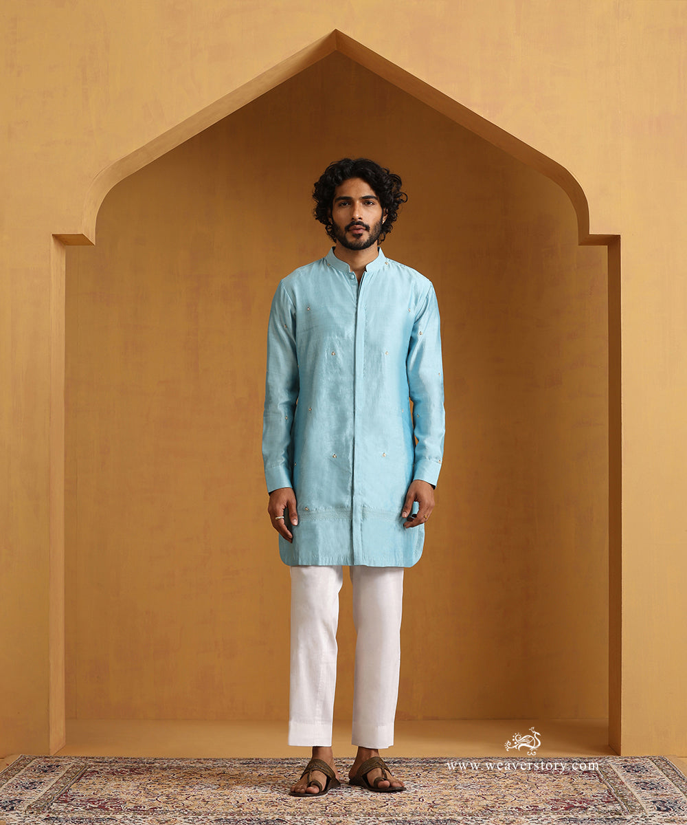 Blue_Hand_Embroidered_Chiniya_Silk_Kurta_With_Cotton_Pants_WeaverStory_02