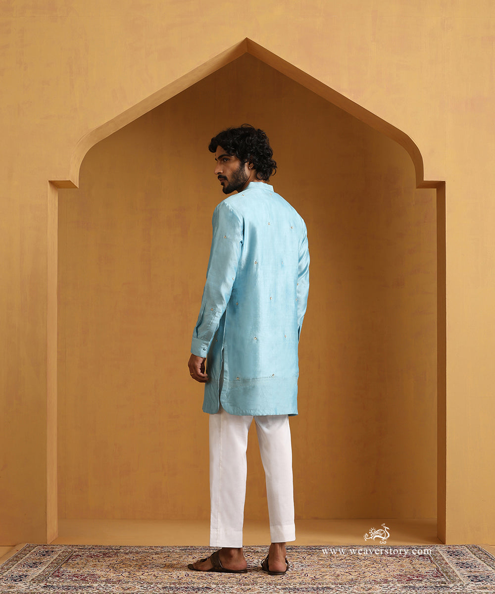 Blue_Hand_Embroidered_Chiniya_Silk_Kurta_With_Cotton_Pants_WeaverStory_03