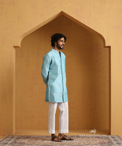 Blue_Hand_Embroidered_Chiniya_Silk_Kurta_With_Cotton_Pants_WeaverStory_04