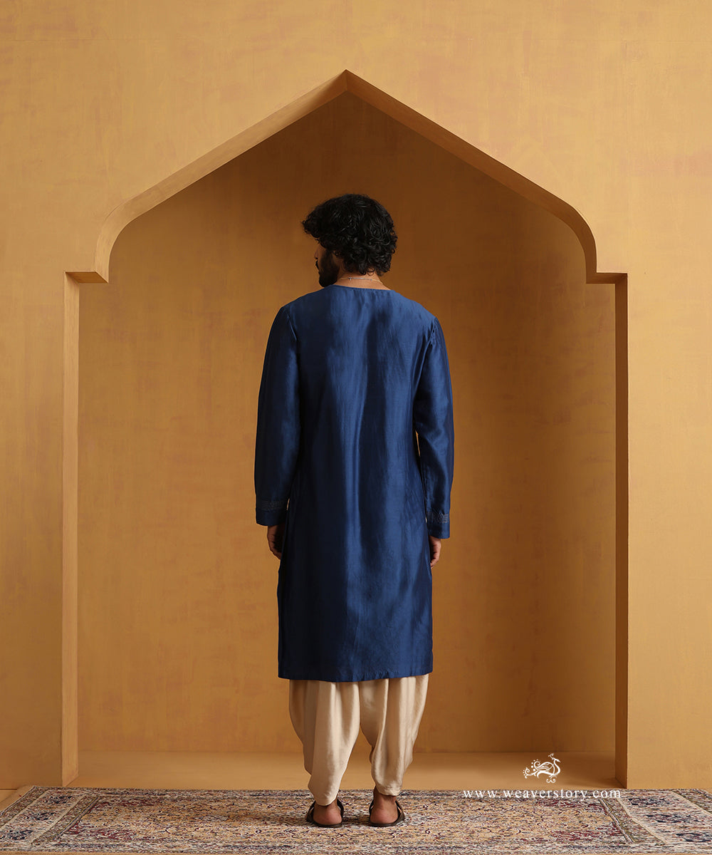 Blue_Angrakha_Kurta_With_Tagai_Detailing_And_Gold_Satin_Dhoti_WeaverStory_04