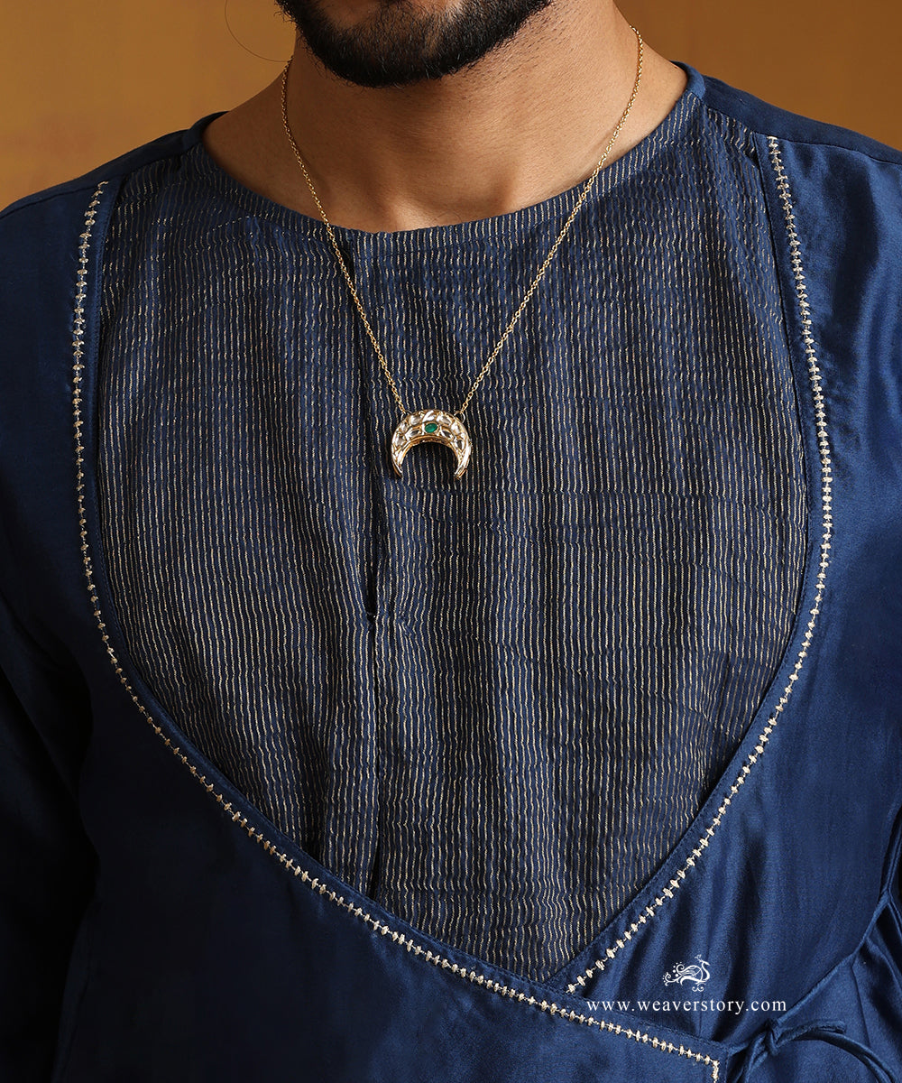 Blue_Angrakha_Kurta_With_Tagai_Detailing_And_Gold_Satin_Dhoti_WeaverStory_06