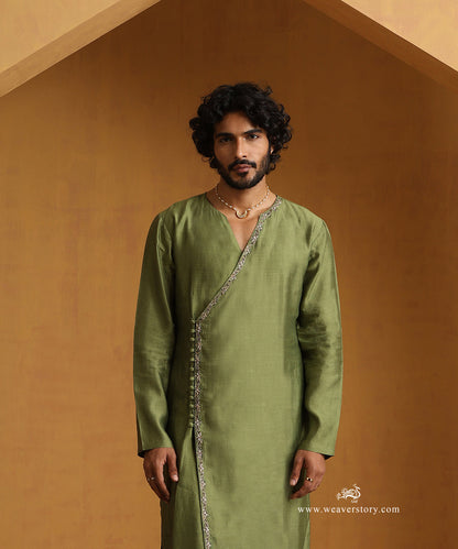 Green_Hand_Embroidered_Kurta_With_Cotton_Churidar_WeaverStory_02