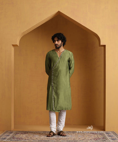 Green_Hand_Embroidered_Kurta_With_Cotton_Churidar_WeaverStory_03