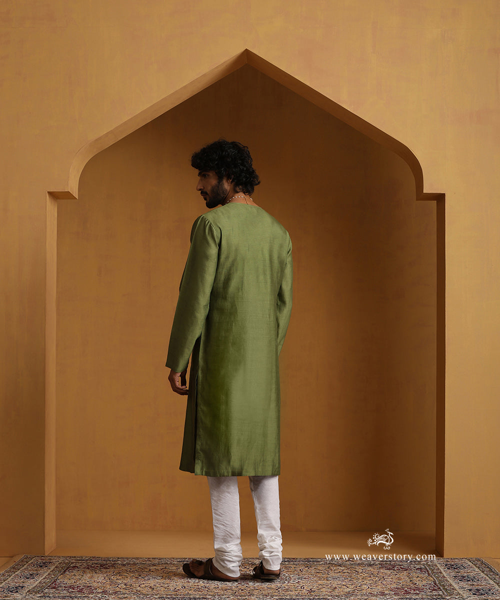 Green_Hand_Embroidered_Kurta_With_Cotton_Churidar_WeaverStory_04