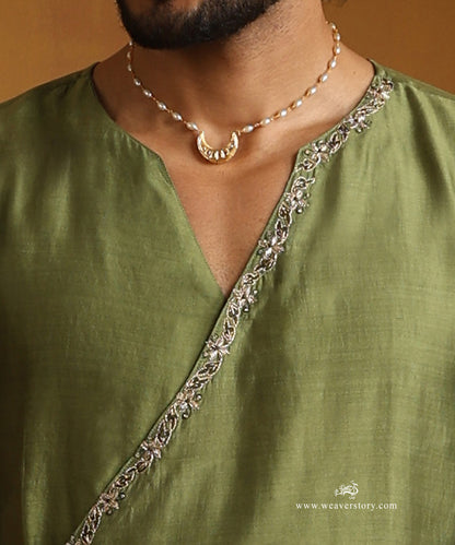 Green_Hand_Embroidered_Kurta_With_Cotton_Churidar_WeaverStory_06