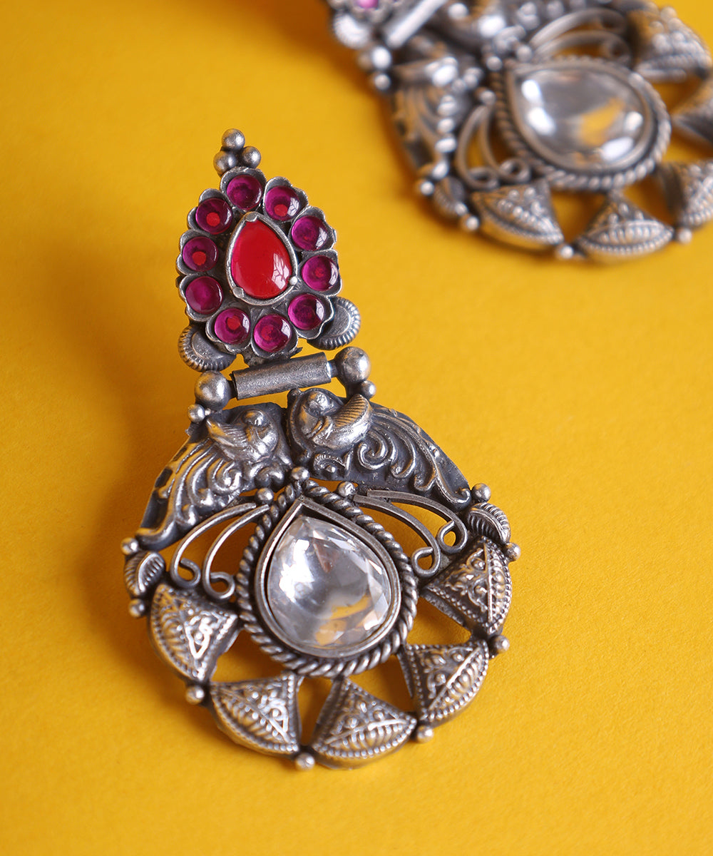 Sakina_Handcrafted_Oxidised_Pure_Silver_Earrings_With_Kempstones_WeaverStory_02