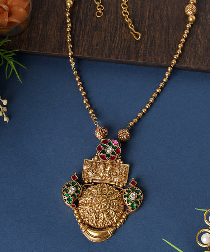 Falak_Handcrafted_Golden_Pure_Silver_Necklace_With_Kundan_WeaverStory_01