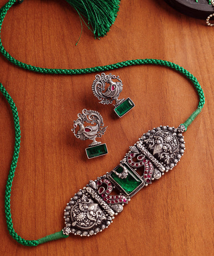 Layla_Handcrafted_Oxidised_Pure_Silver_Necklace_Set_With_Peacock_Motifs_WeaverStory_01