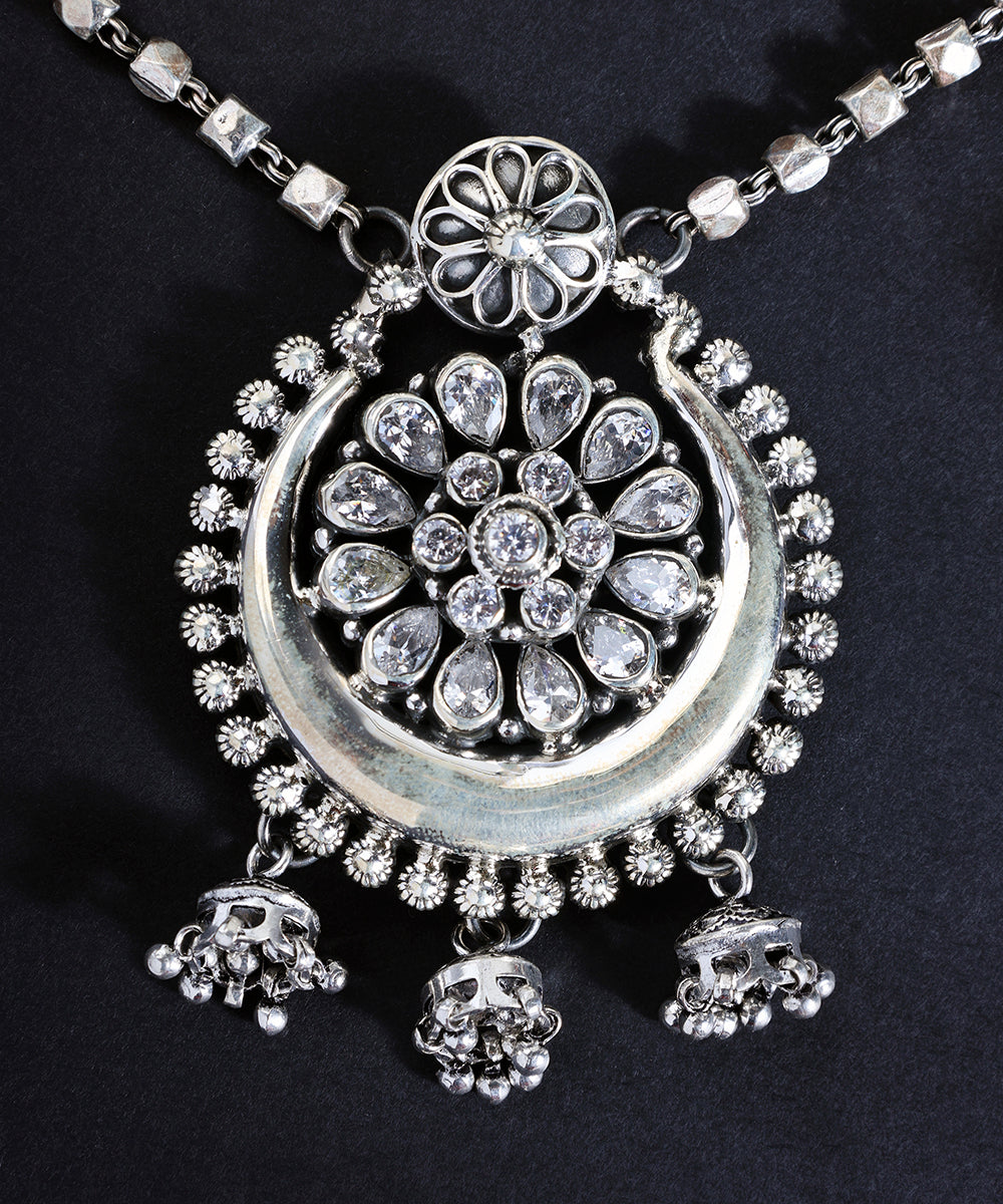 Samar_Handcrafted_Oxidised_Pure_Silver_Necklace_Set_With_Cz_Stones_WeaverStory_02