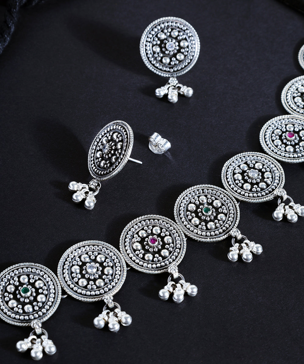 Pakeeza_Handcrafted_Oxidised_Pure_Silver_Necklace_Set_With_Cz_Stones_WeaverStory_02