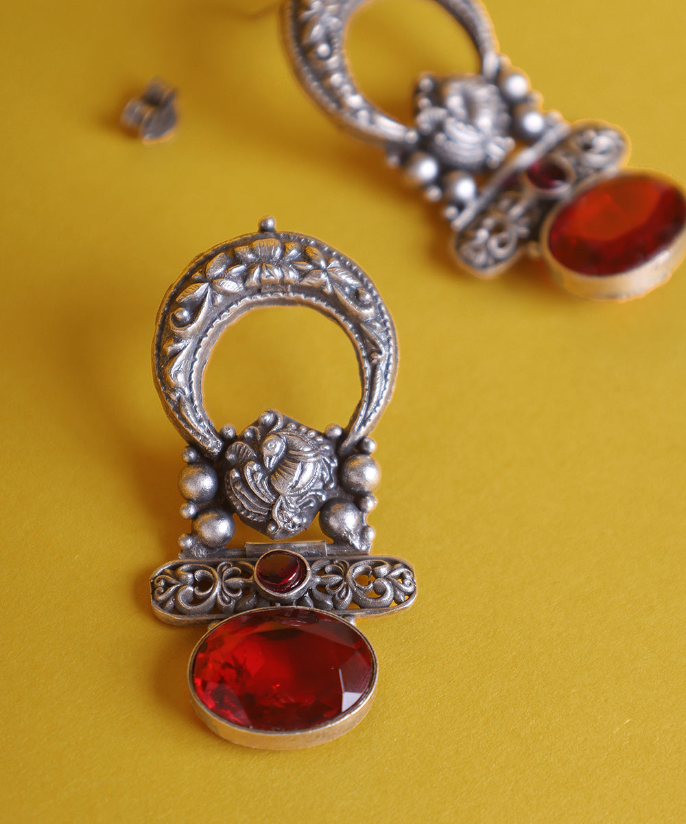 Keya_Handcrafted_Oxidised_Pure_Silver_Earrings_With_Kempstones_WeaverStory_02