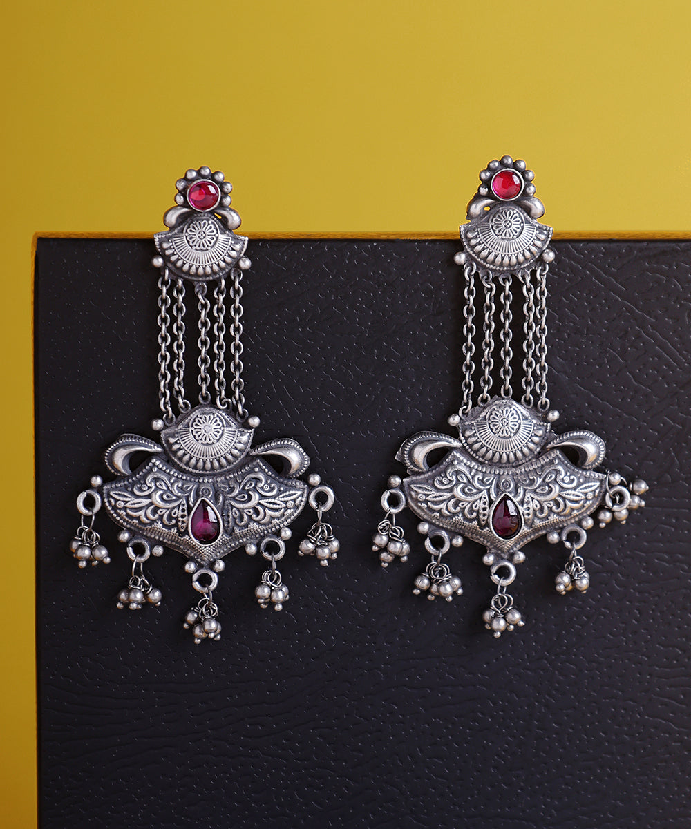 Rania_Handcrafted_Oxidised_Pure_Silver_Earrings_With_Kempstones_WeaverStory_01