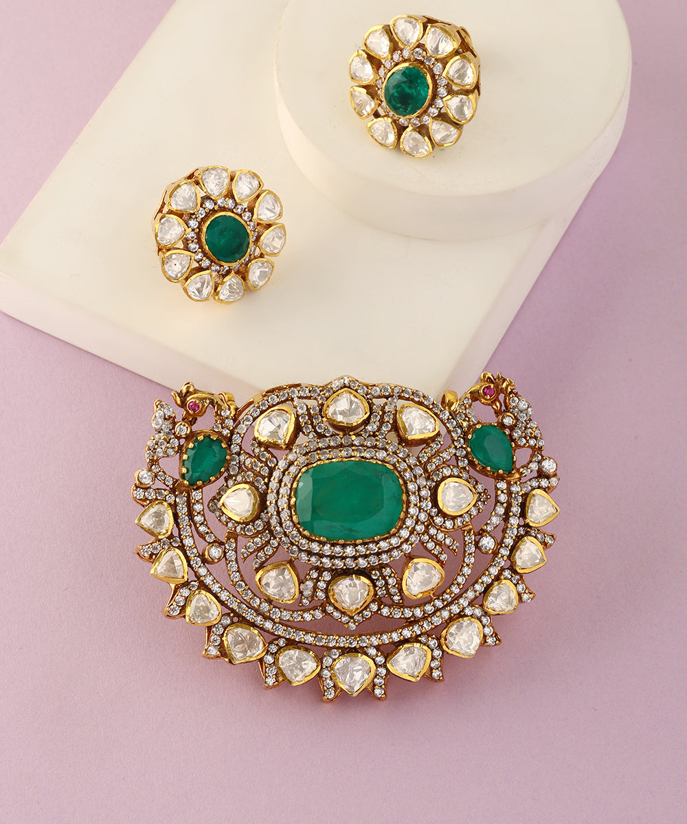 Kala_Handcrafted_Pure_Silver_Moissanite_Pendant_Set_WeaverStory_01