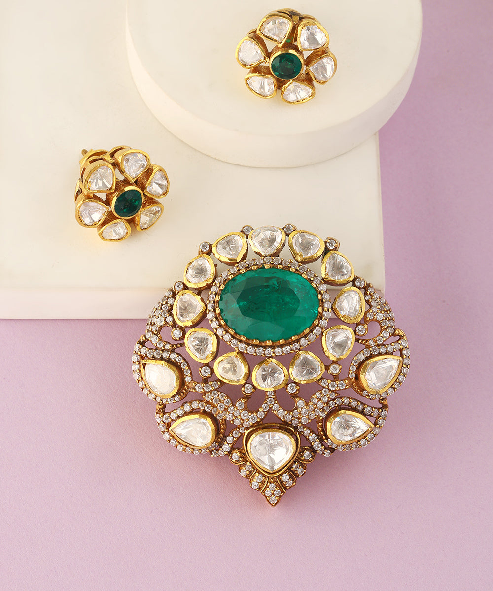 Keya_Handcrafted_Pure_Silver_Moissanite_Pendant_Set_WeaverStory_01