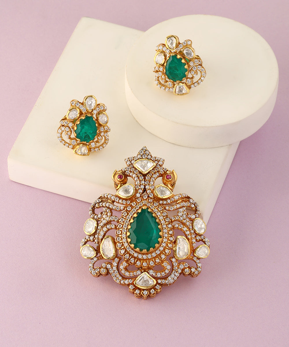 Aurelia_Handcrafted_Pure_Silver_Emerald_Pendant_Set_WeaverStory_01