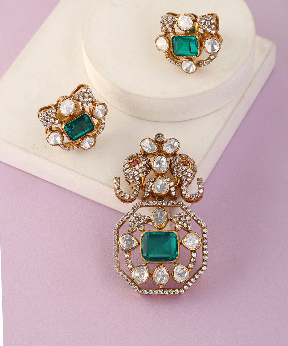 Naina_Handcrafted_Pure_Silver_Moissanite_Pendant_Set_WeaverStory_01