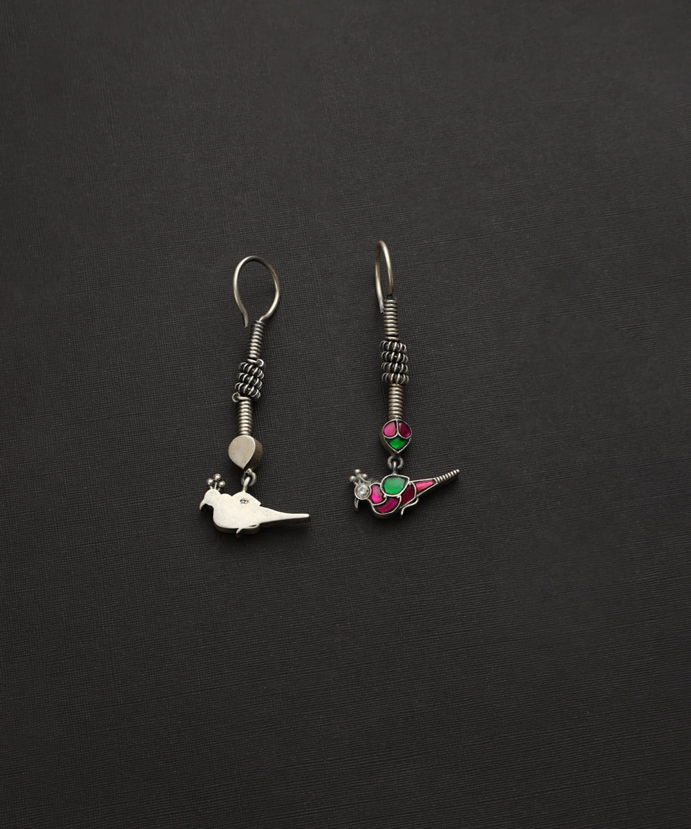 Ushi_Handcrafted_Oxidised_Pure_Silver_Earrings_With_Bird_Motifs_WeaverStory_03