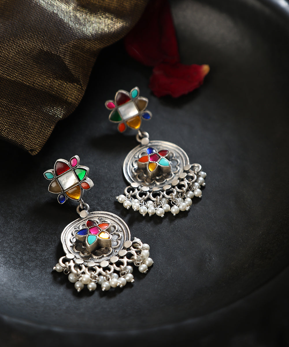 Shivay_Handcrafted_Oxidised_Pure_Silver_Kundan_Earrings_With_Pearl_Hanging_WeaverStory_01