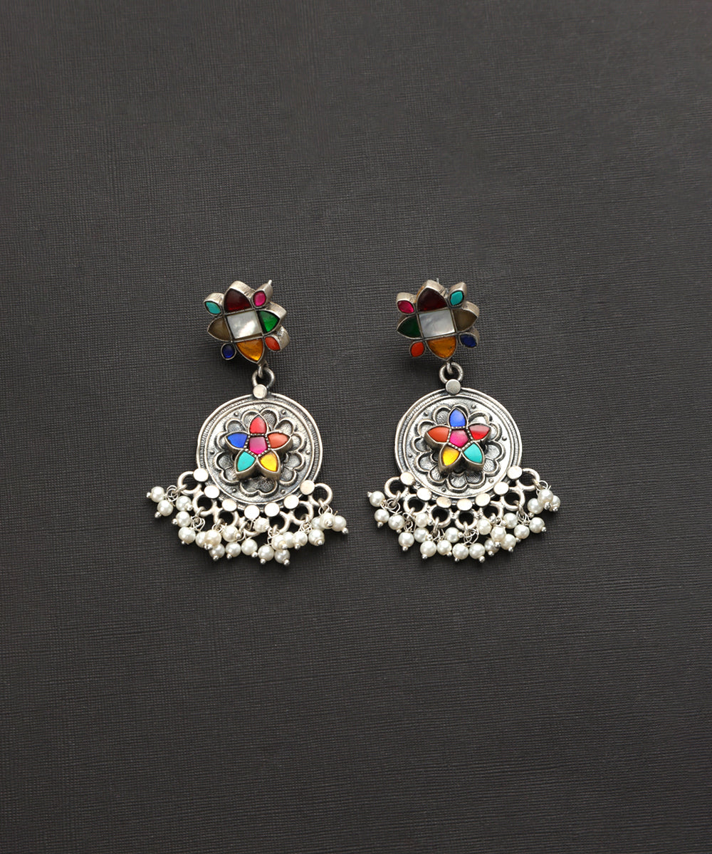 Shivay_Handcrafted_Oxidised_Pure_Silver_Kundan_Earrings_With_Pearl_Hanging_WeaverStory_02