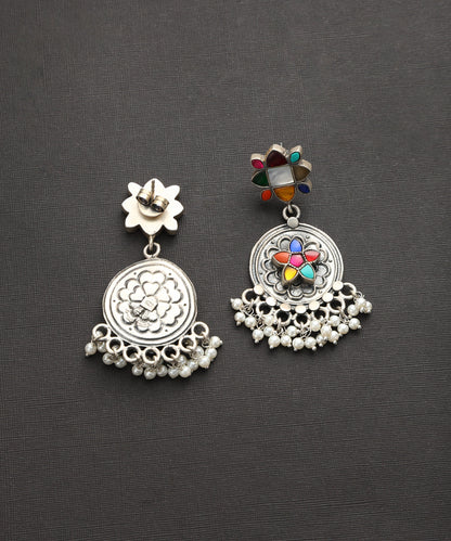 Shivay_Handcrafted_Oxidised_Pure_Silver_Kundan_Earrings_With_Pearl_Hanging_WeaverStory_03