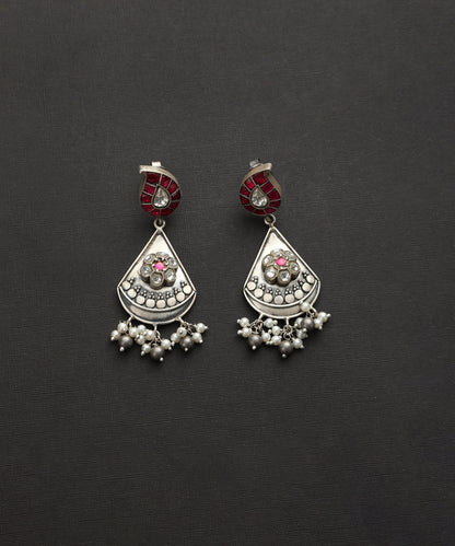 Chari_Handcrafted_Oxidised_Pure_Silver_Kundan_Earrings_With_Pearl_Hanging_WeaverStory_03