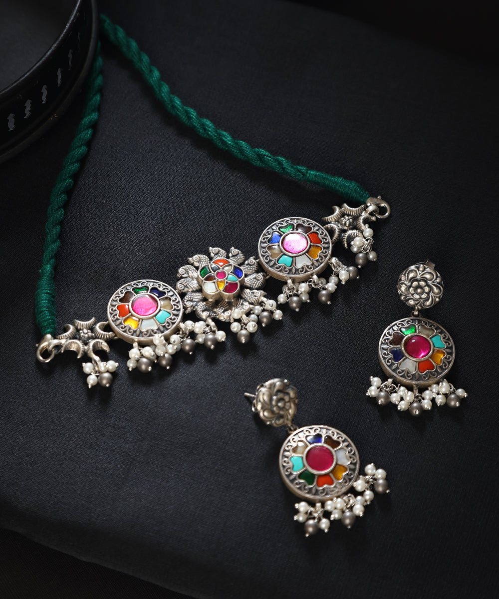 Lukas_Handcrafted_Oxidised_Pure_Silver_Kundan_Necklace_Set_WeaverStory_01