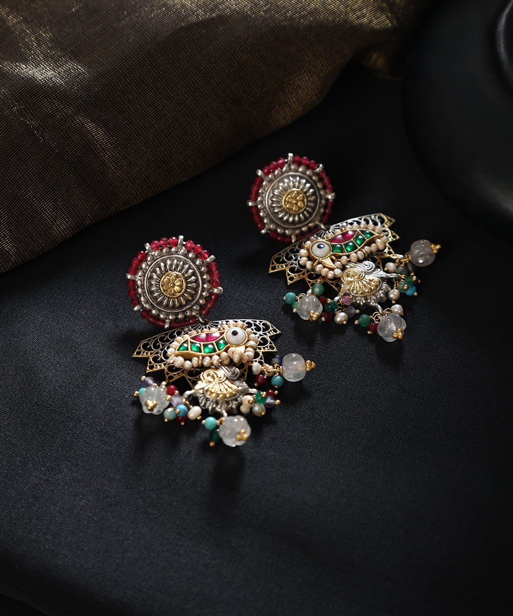 Jalen_Handcrafted_Oxidised_Pure_Silver_Kundan_Earrings_With_Multicolor_Pearls_WeaverStory_01
