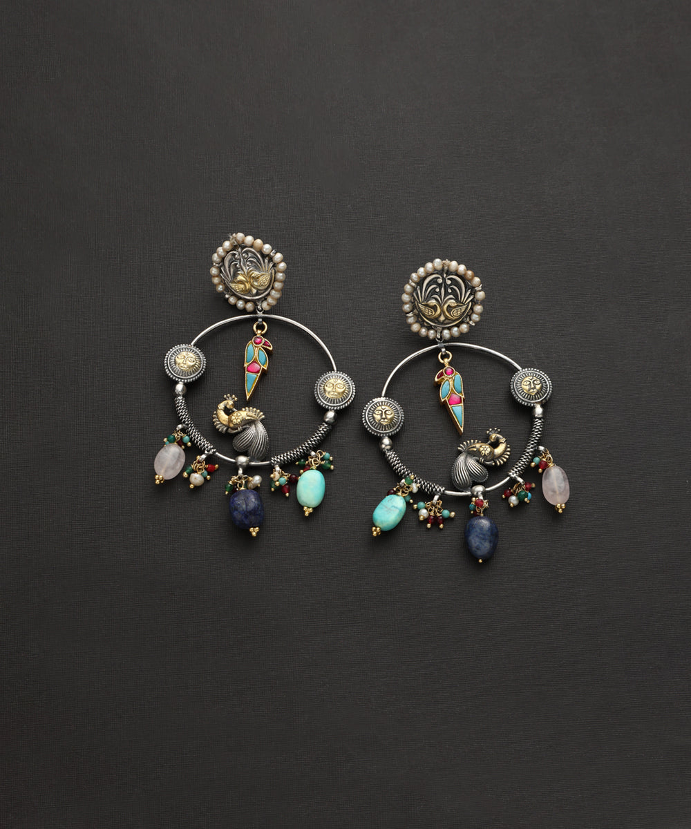 Noah_Handcrafted_Oxidised_Pure_Silver_Kundan_Earrings_With_Multicolor_Pearls_WeaverStory_02