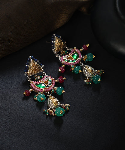 Kashvi_Handcrafted_Oxidised_Pure_Silver_Kundan_Earrings_With_Parrot_Motifs_And_Multicolor_Beads_WeaverStory_01