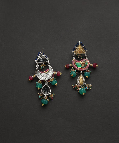 Kashvi_Handcrafted_Oxidised_Pure_Silver_Kundan_Earrings_With_Parrot_Motifs_And_Multicolor_Beads_WeaverStory_03