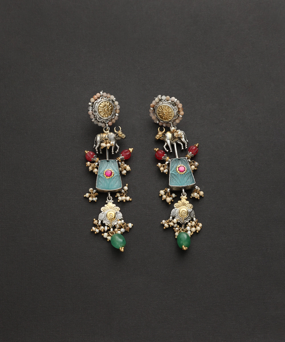 Tanush_Handcrafted_Oxidised_Pure_Silver_Kundan_Earrings_With_Pearl_Tassels_WeaverStory_02