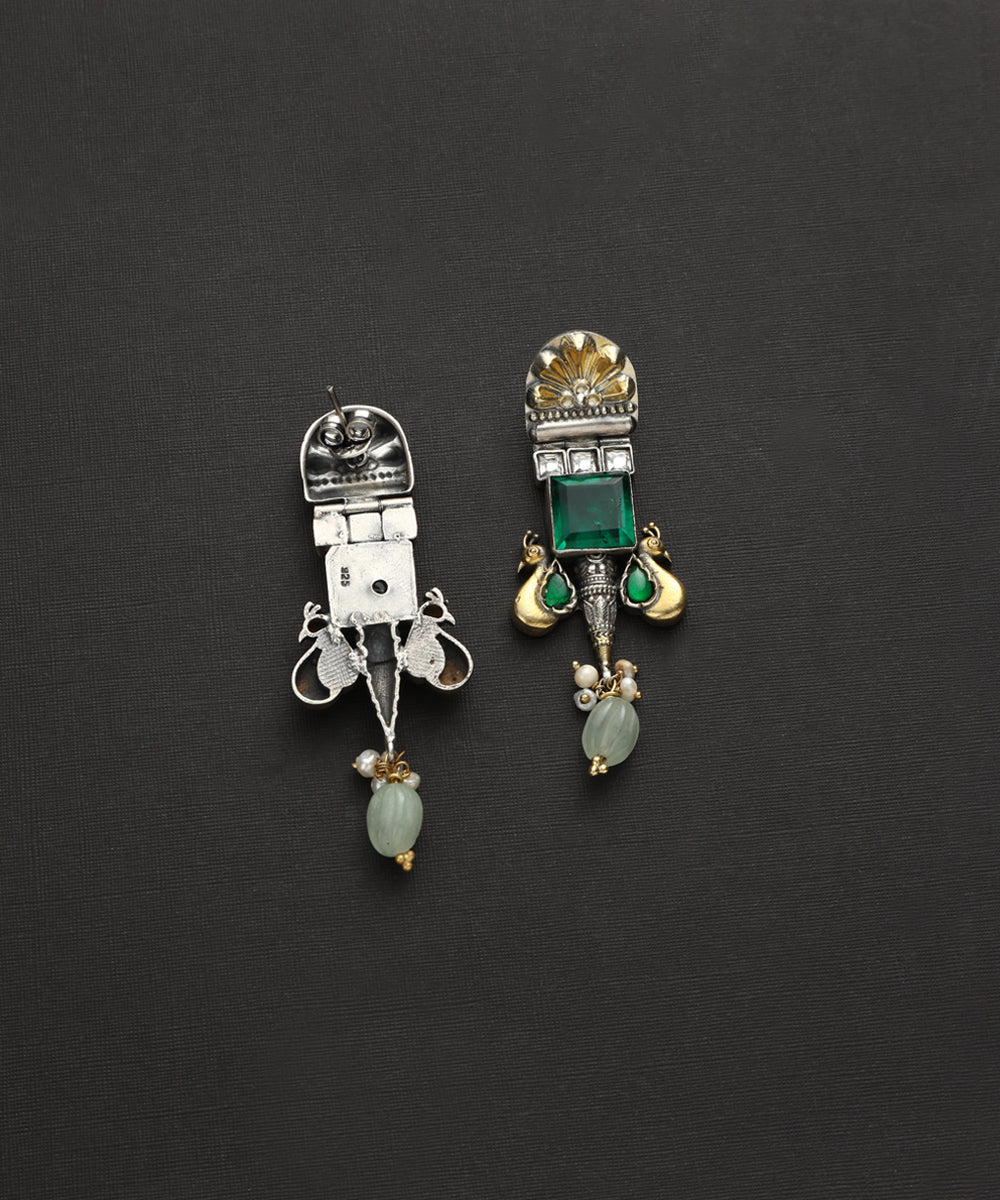 Mishti_Handcrafted_Oxidised_Pure_Silver_Kundan_Earrings_With_Peacock_Motif_WeaverStory_03