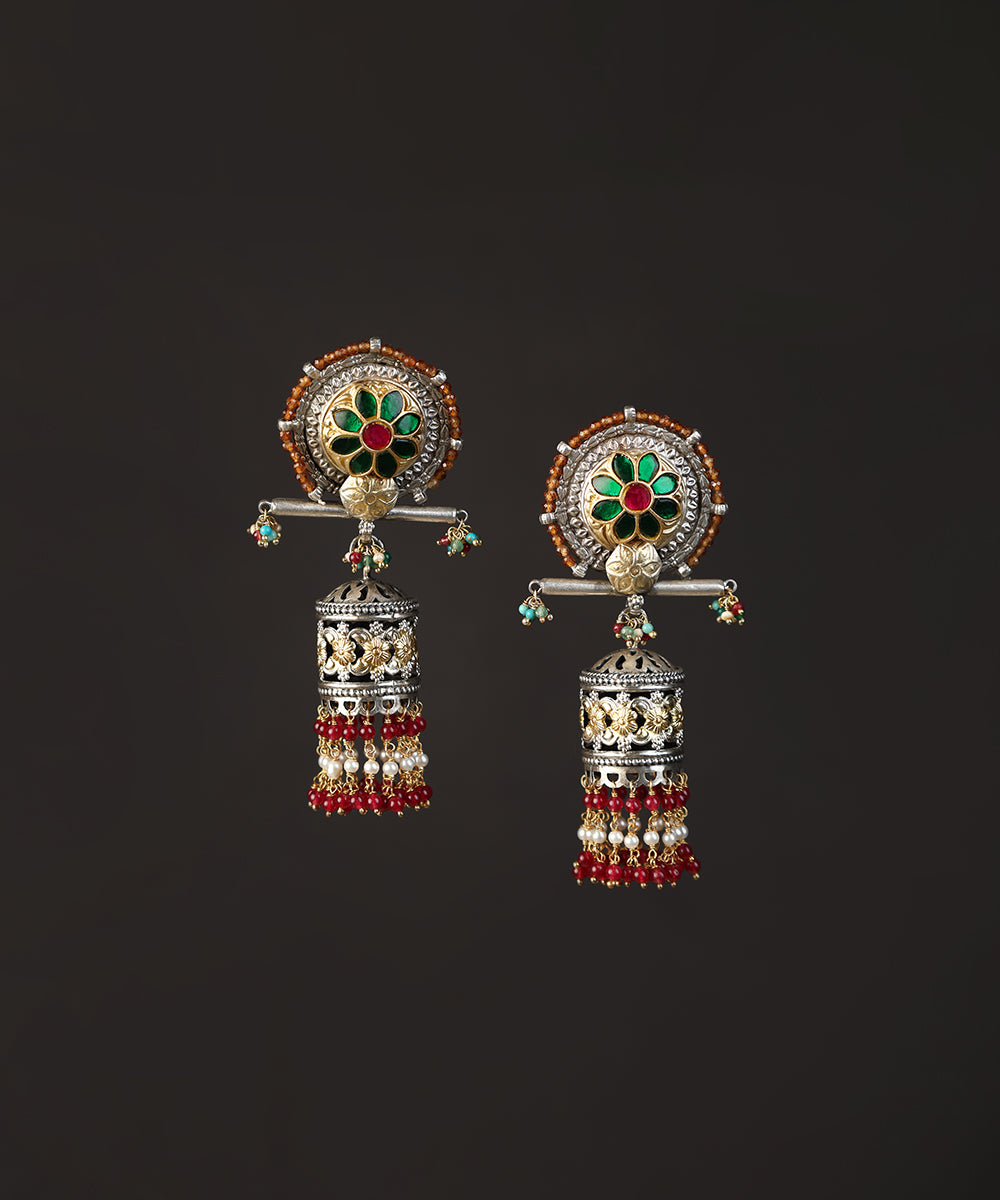 Vania_Handcrafted_Oxidised_Pure_Silver_Kundan_Earrings_Earrings_With_Maroon_Pearls_WeaverStory_02