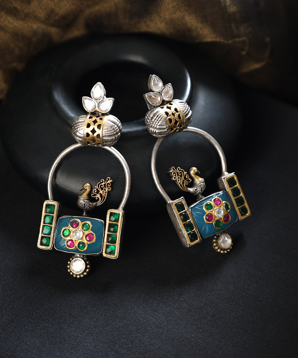 Anant_Handcrafted_Oxidised_Pure_Silver_Kundan_Earrings_With_Pecock_Motifs__WeaverStory_01