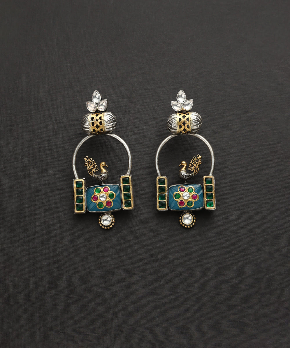 Anant_Handcrafted_Oxidised_Pure_Silver_Kundan_Earrings_With_Pecock_Motifs__WeaverStory_02