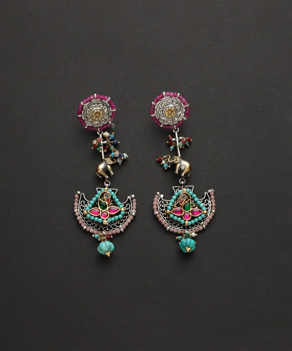 Kirin_Handcrafted_Oxidised_Pure_Silver_Kundan_Earrings_With_Elephant_And_Flower_Motif_WeaverStory_02