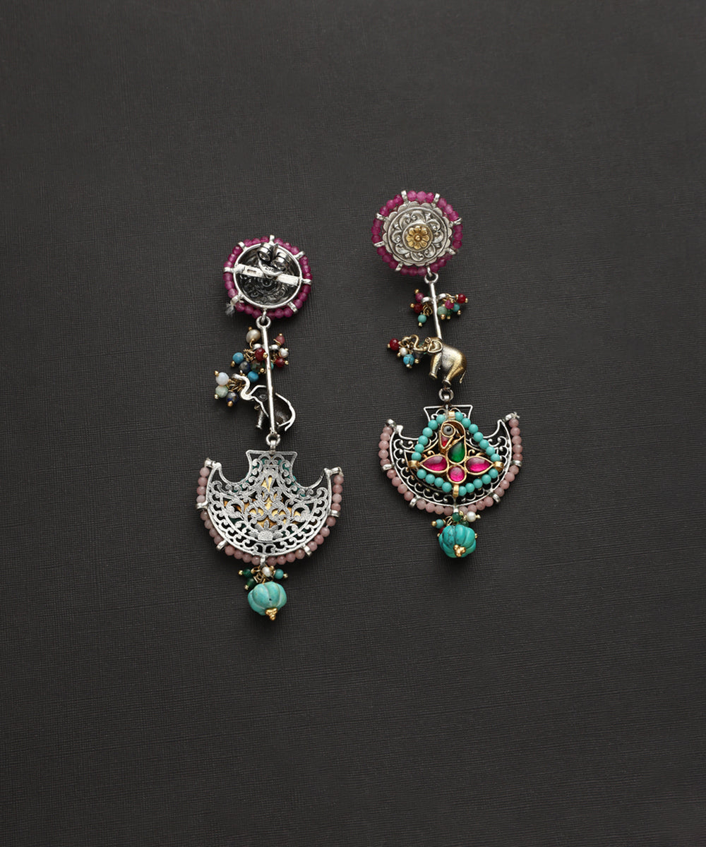 Kirin_Handcrafted_Oxidised_Pure_Silver_Kundan_Earrings_With_Elephant_And_Flower_Motif_WeaverStory_03