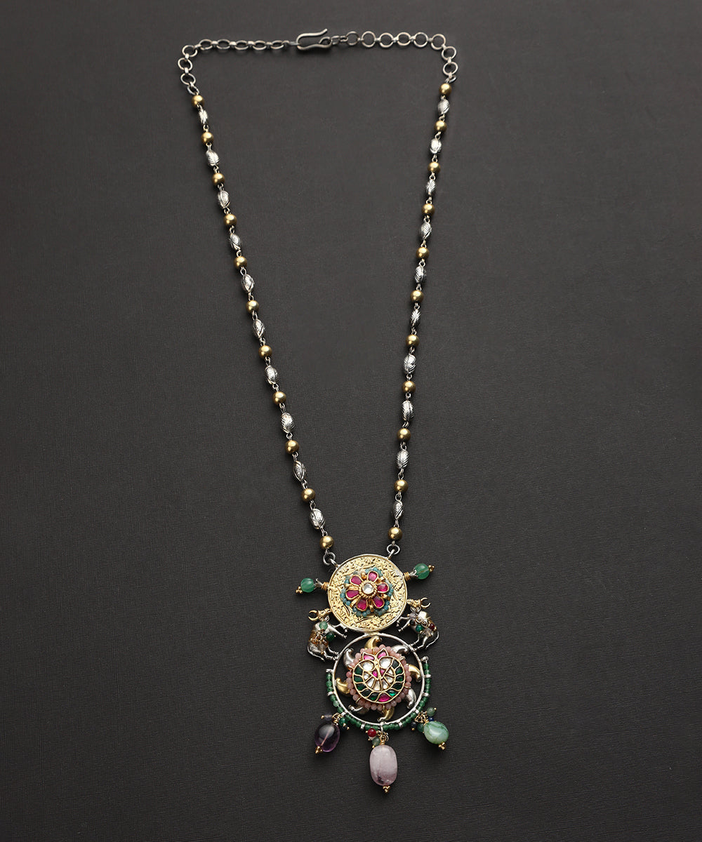 Anik_Handcrafted_Oxidised_Pure_Silver_Kundan_Necklace_With_Cow_Motif_WeaverStory_02