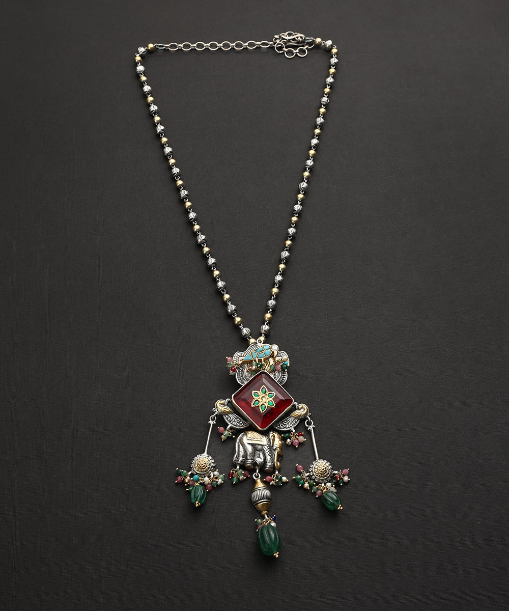 Sadhana_Handcrafted_Oxidised_Pure_Silver_Kundan_Necklace_With_Elephant_Motif_WeaverStory_02