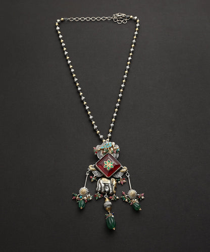 Sadhana_Handcrafted_Oxidised_Pure_Silver_Kundan_Necklace_With_Elephant_Motif_WeaverStory_02