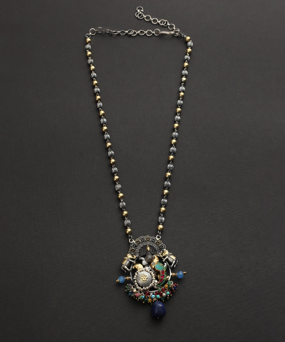 Nihar_Handcrafted_Oxidised_Pure_Silver_Kundan_Necklace_With_Peacock_WeaverStory_02