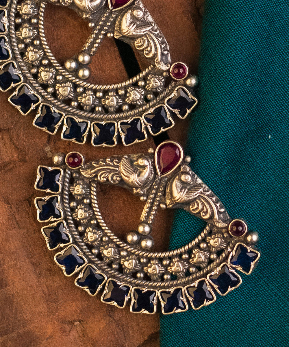 Vaishu_Handcrafted_Oxidised_Pure_Silver_Earrings_With_Kempstones_WeaverStory_01